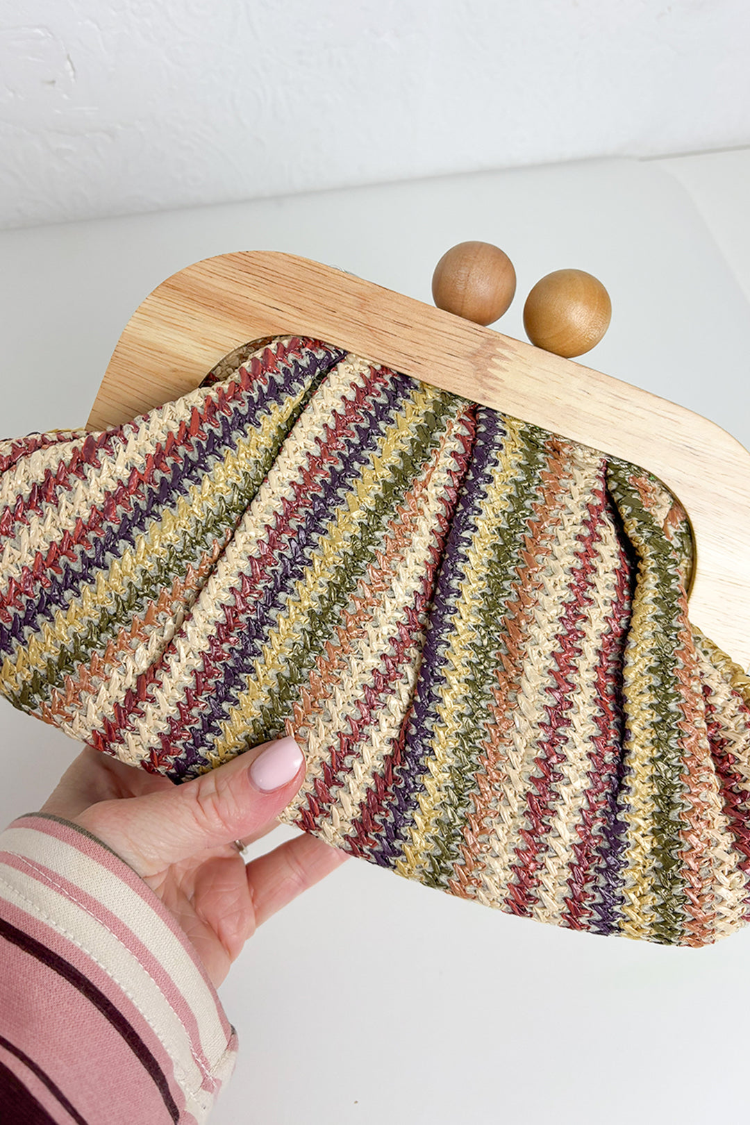 Multi Zig Zag Wooden Clasp Clutch