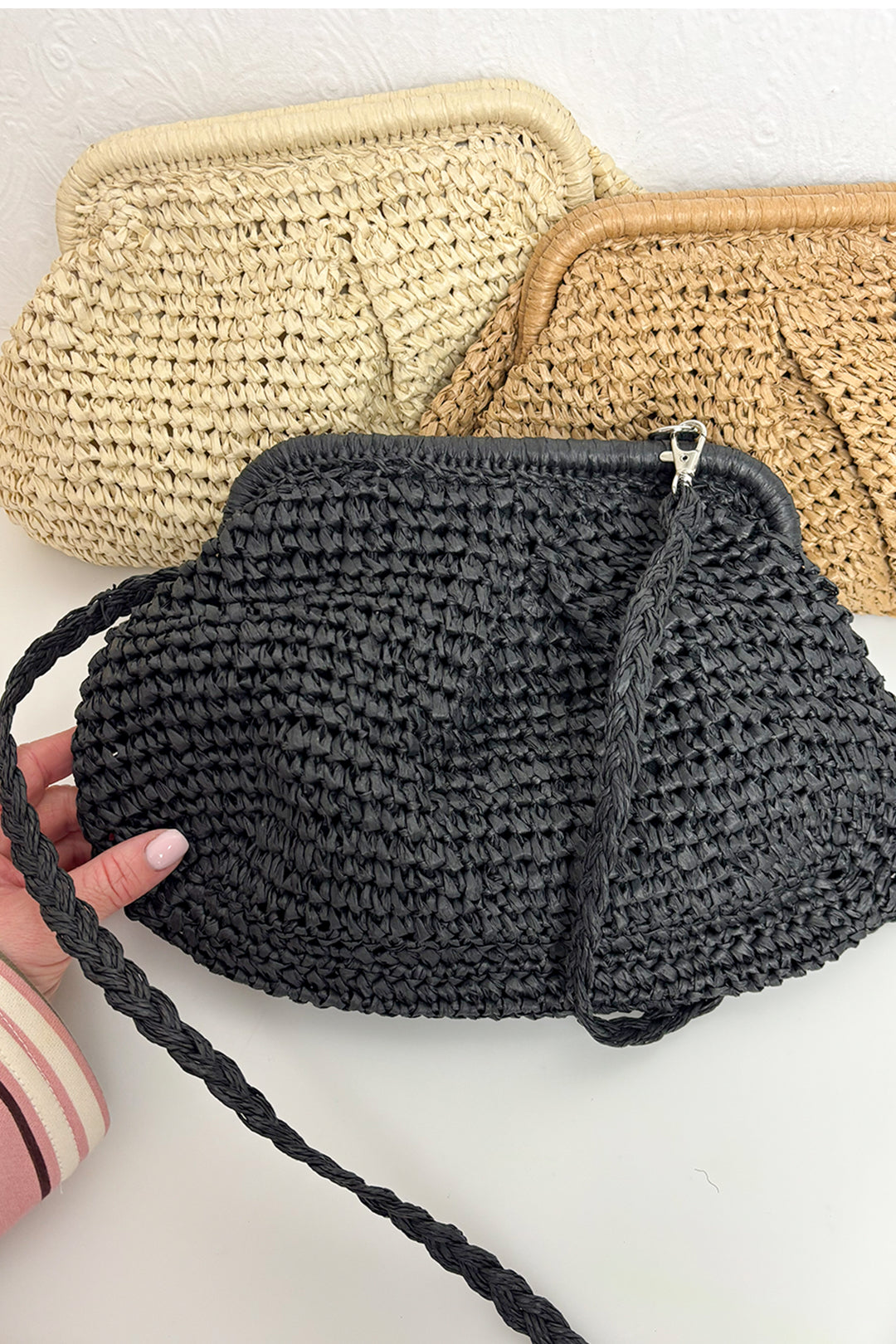 Beige Woven Straw Clutch Bag
