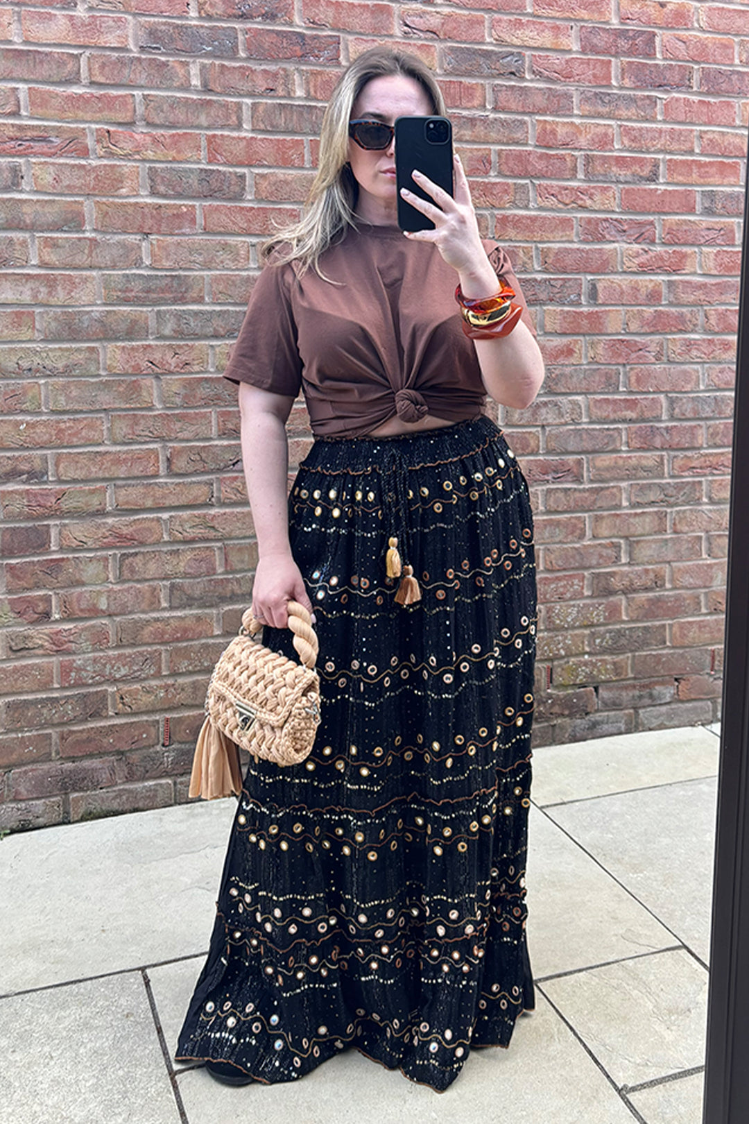 Black Mirror Embellished Maxi Skirt