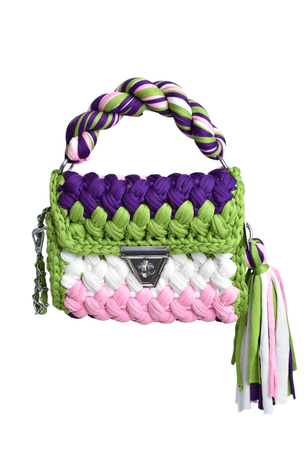 Green, Purple & Pink Chunky Crochet Fabric Grab Bag