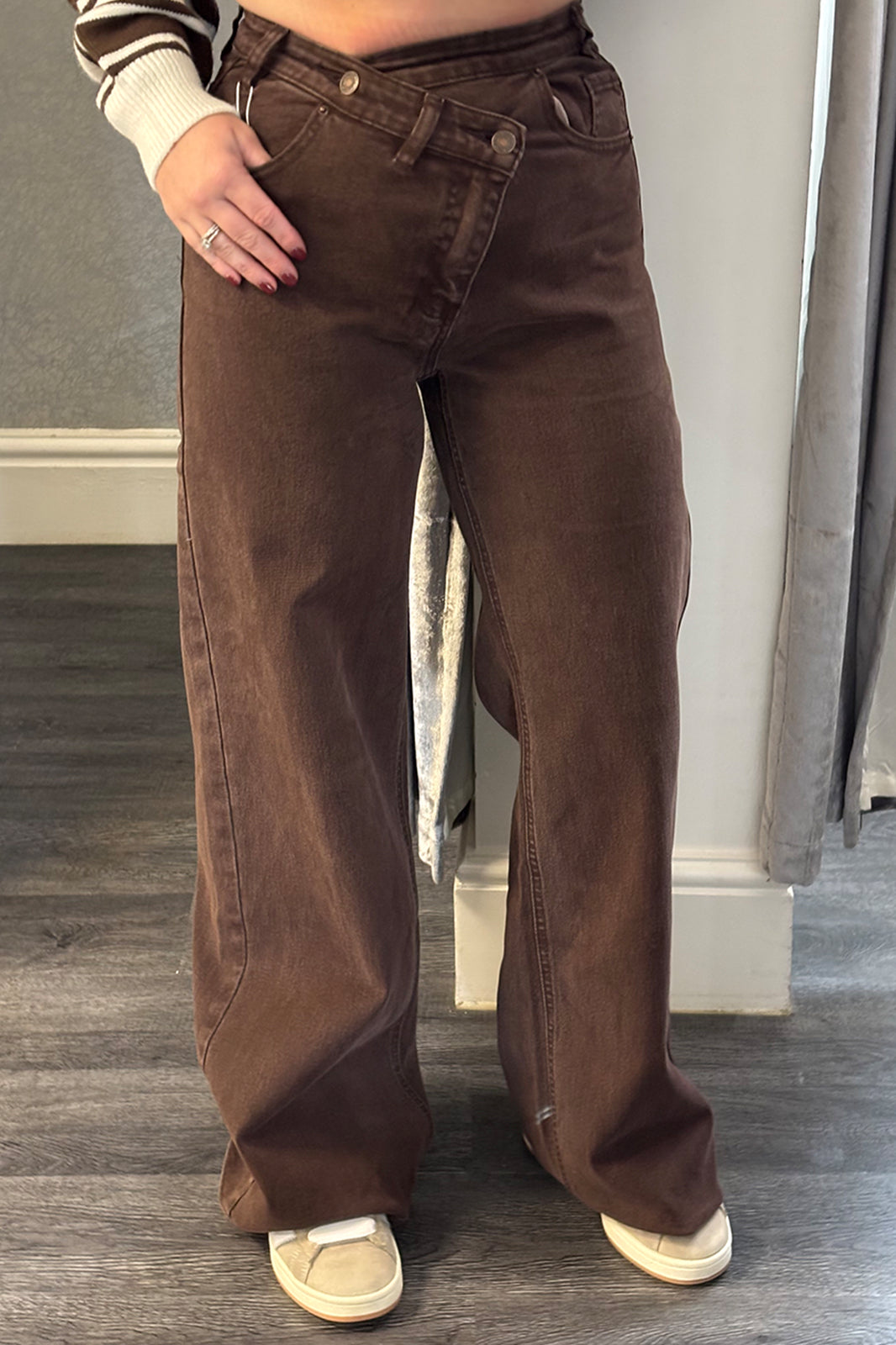 Brown Overlap Dad Fit Jeans