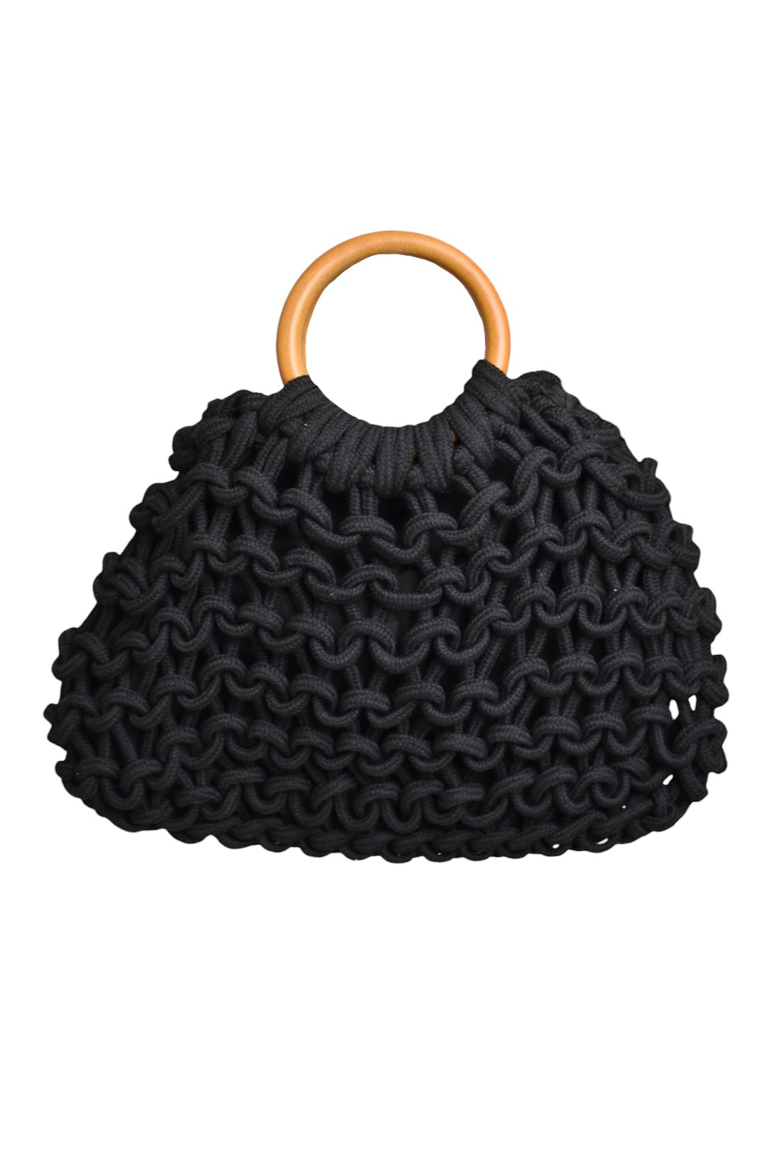 Black Woven Rope Hoop Handle Bag