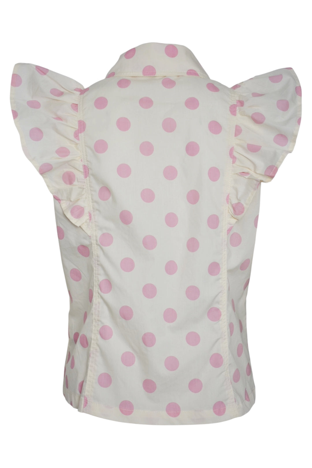 Cream & Pink Polka Dot Frilled Short Sleeve Shirt