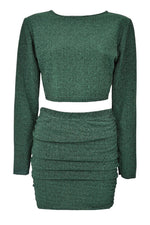 Green Glitter Top & Ruched Skirt Co-ord