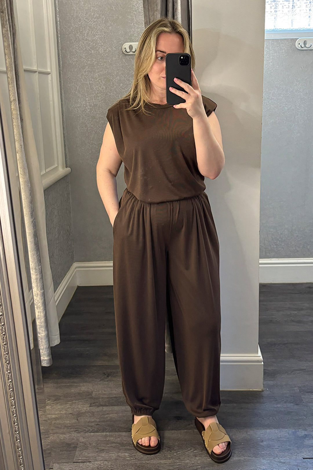 Brown Sleeveless Top & Cuffed Trousers Co-ord