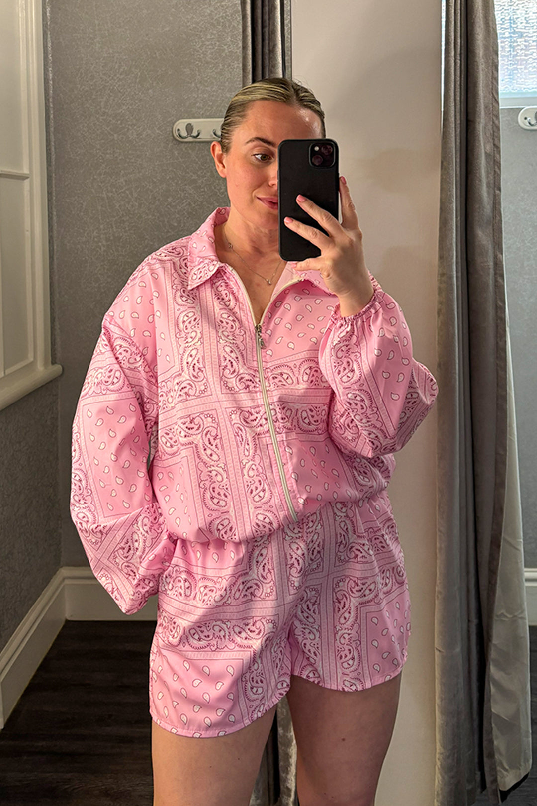 Pink Paisley Bandana Print Zipped Jacket & Shorts Co-ord