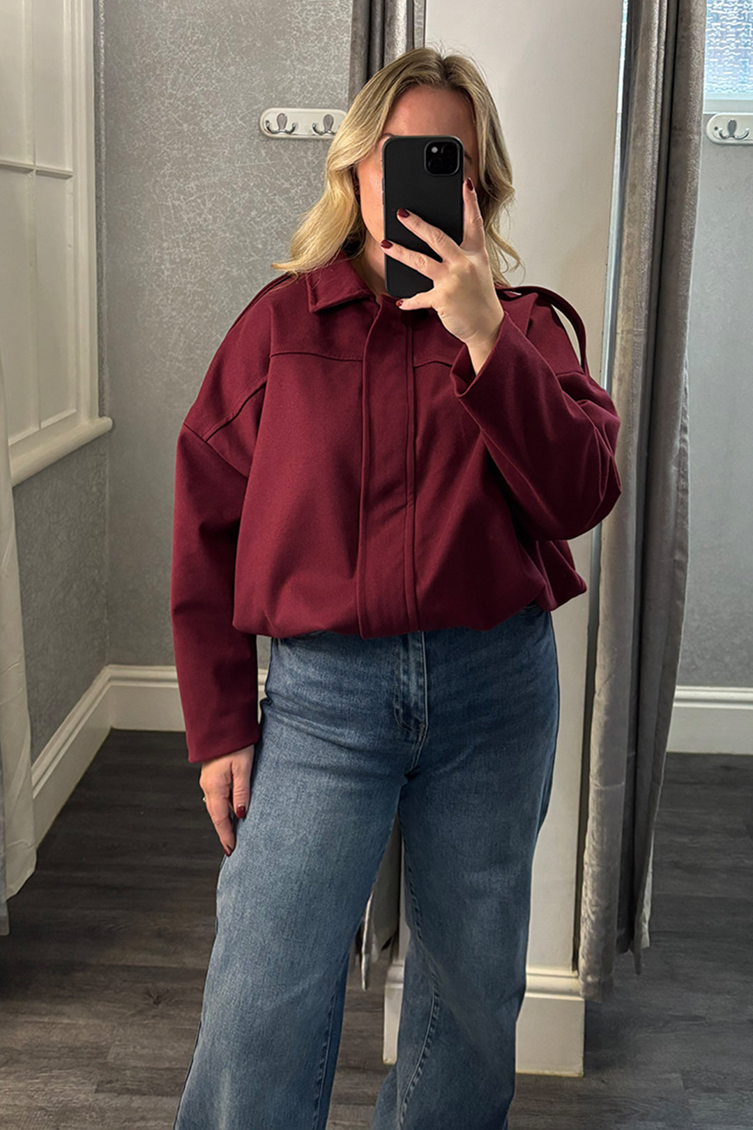 Burgundy Collared Bomber Jacket