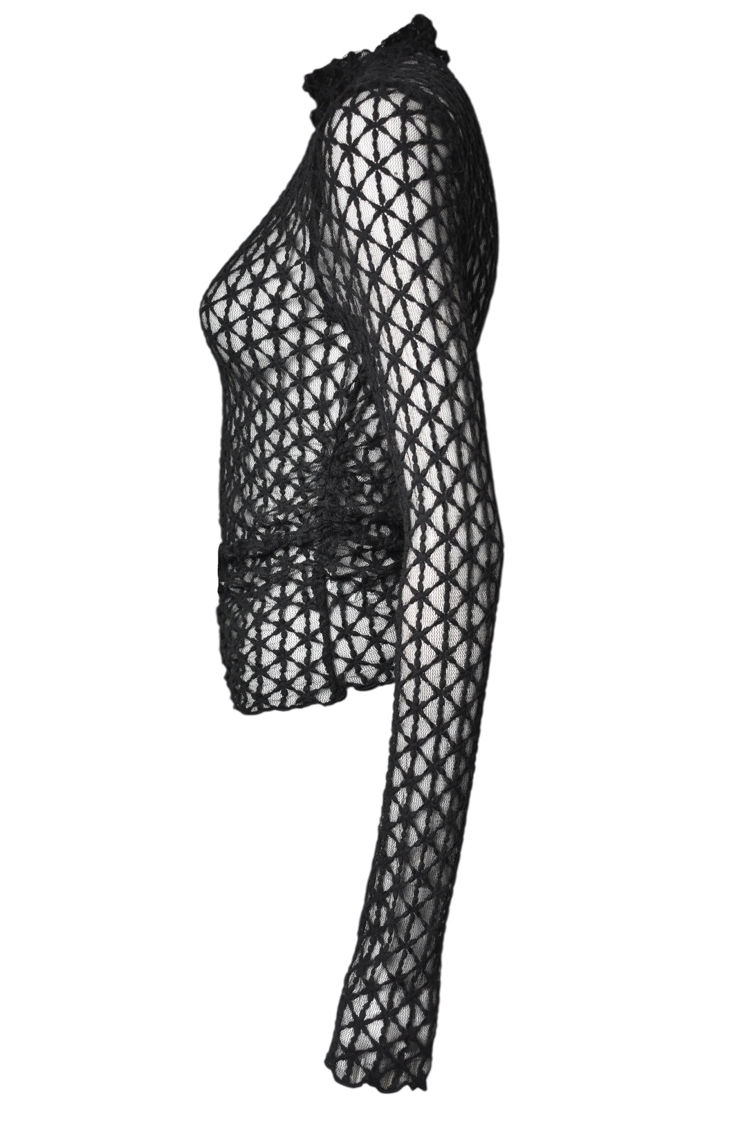 Black Floral Mesh Ruched Side Top