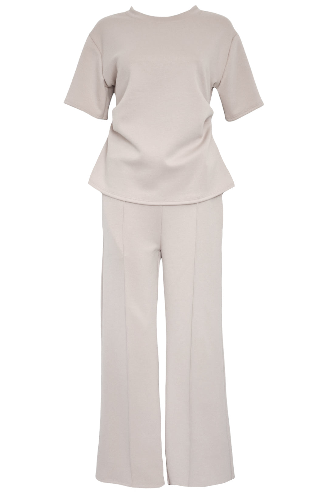Beige Ruched Side T-Shirt & Wide Leg Loungesuit