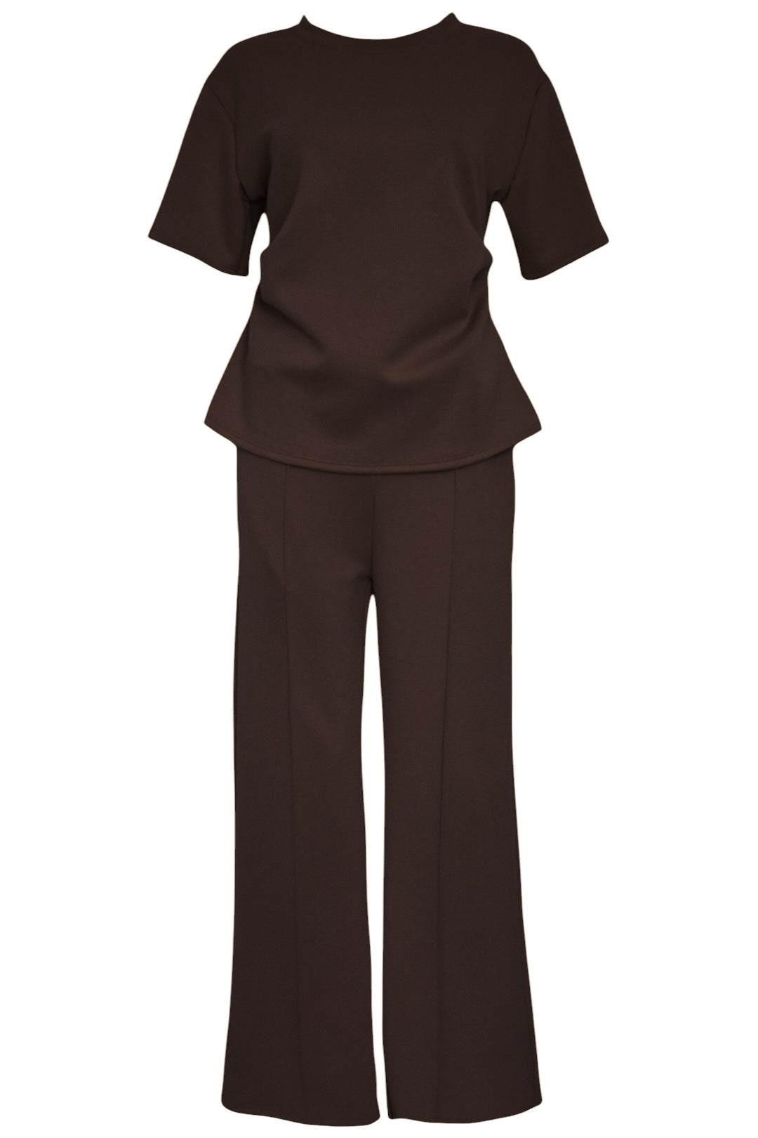 Brown Ruched Side T-Shirt & Wide Leg Loungesuit