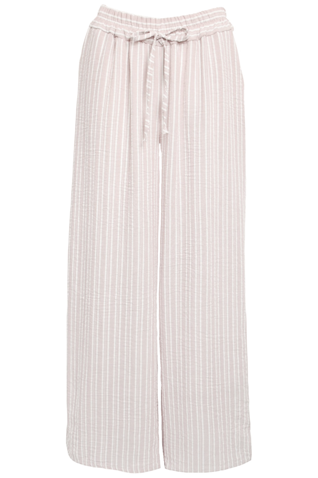 Beige Striped Wide Leg Trousers