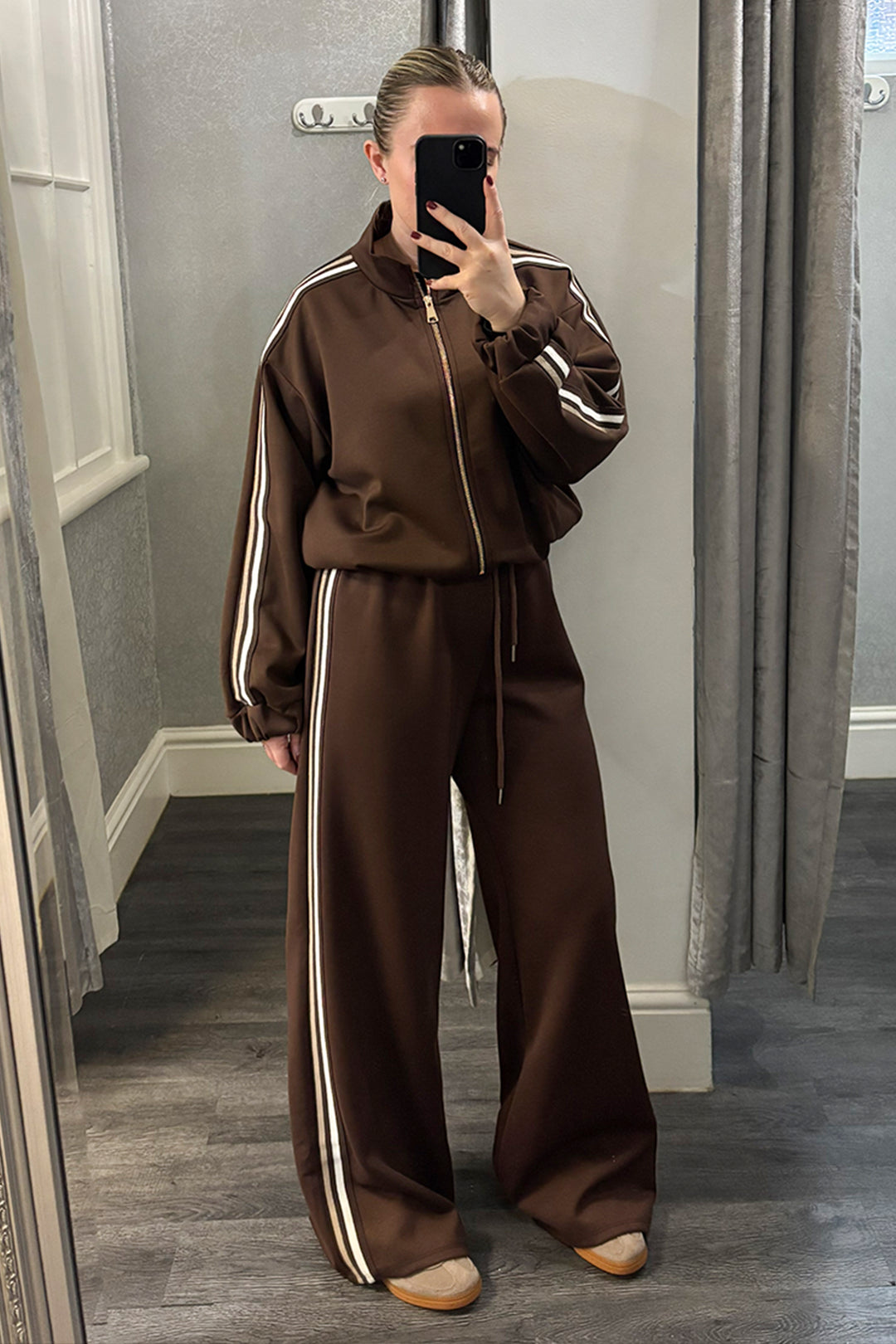 Brown & Brown Strip Zip Up Jacket Loungesuit