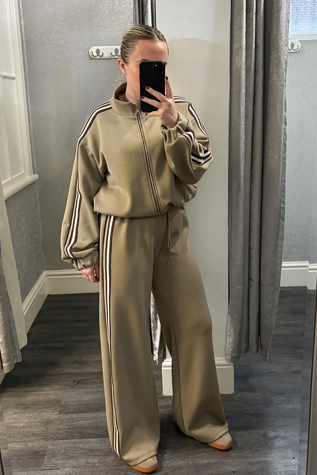 Taupe & Brown Stripe Zip Up Jacket Loungesuit