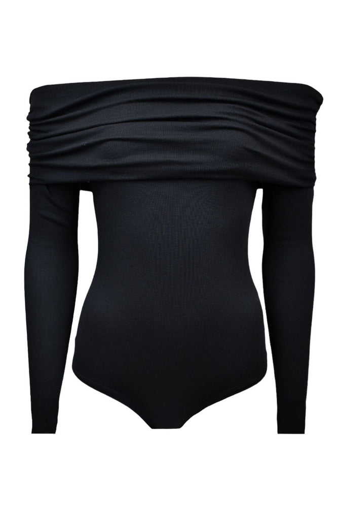 Black Ruched Bardot Bodysuit