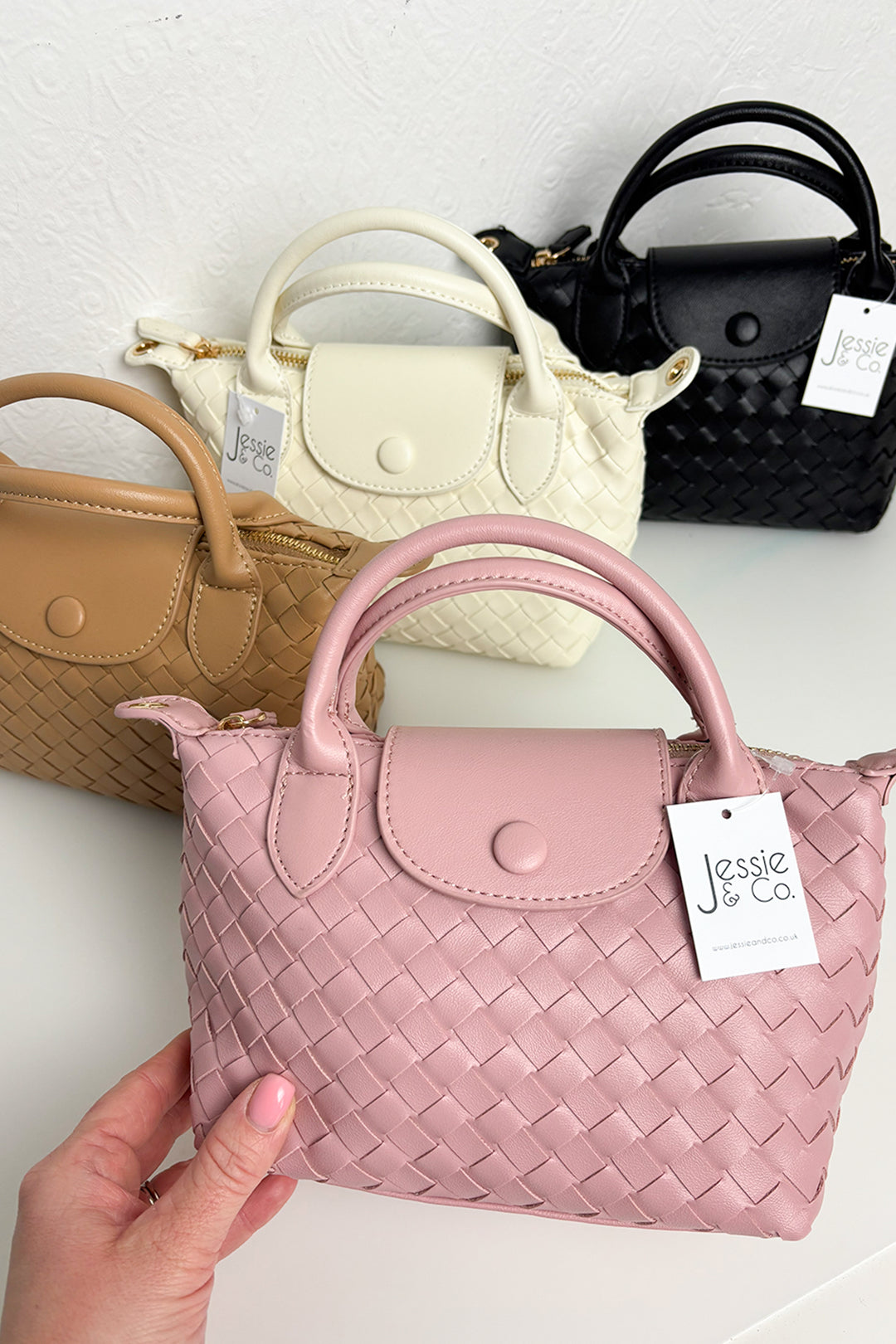 Nude Woven Studded Flap Grab Bag