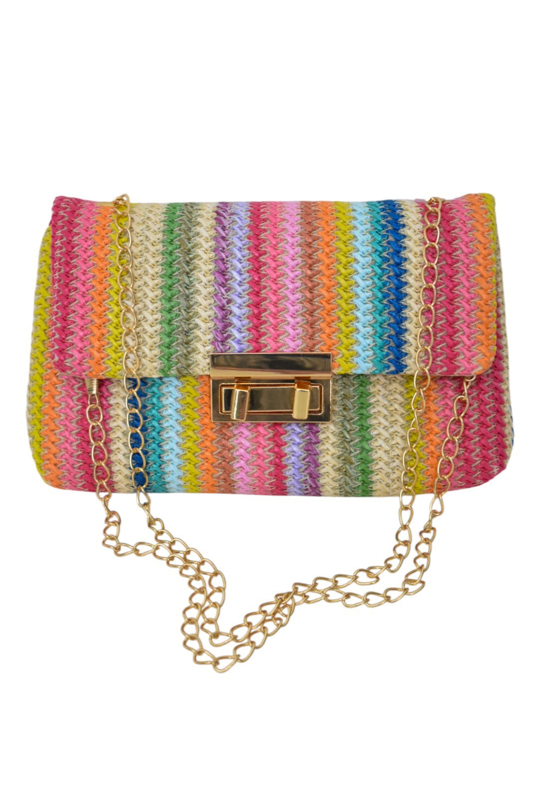 Multi Woven Gold Clasp Cross Body Bag