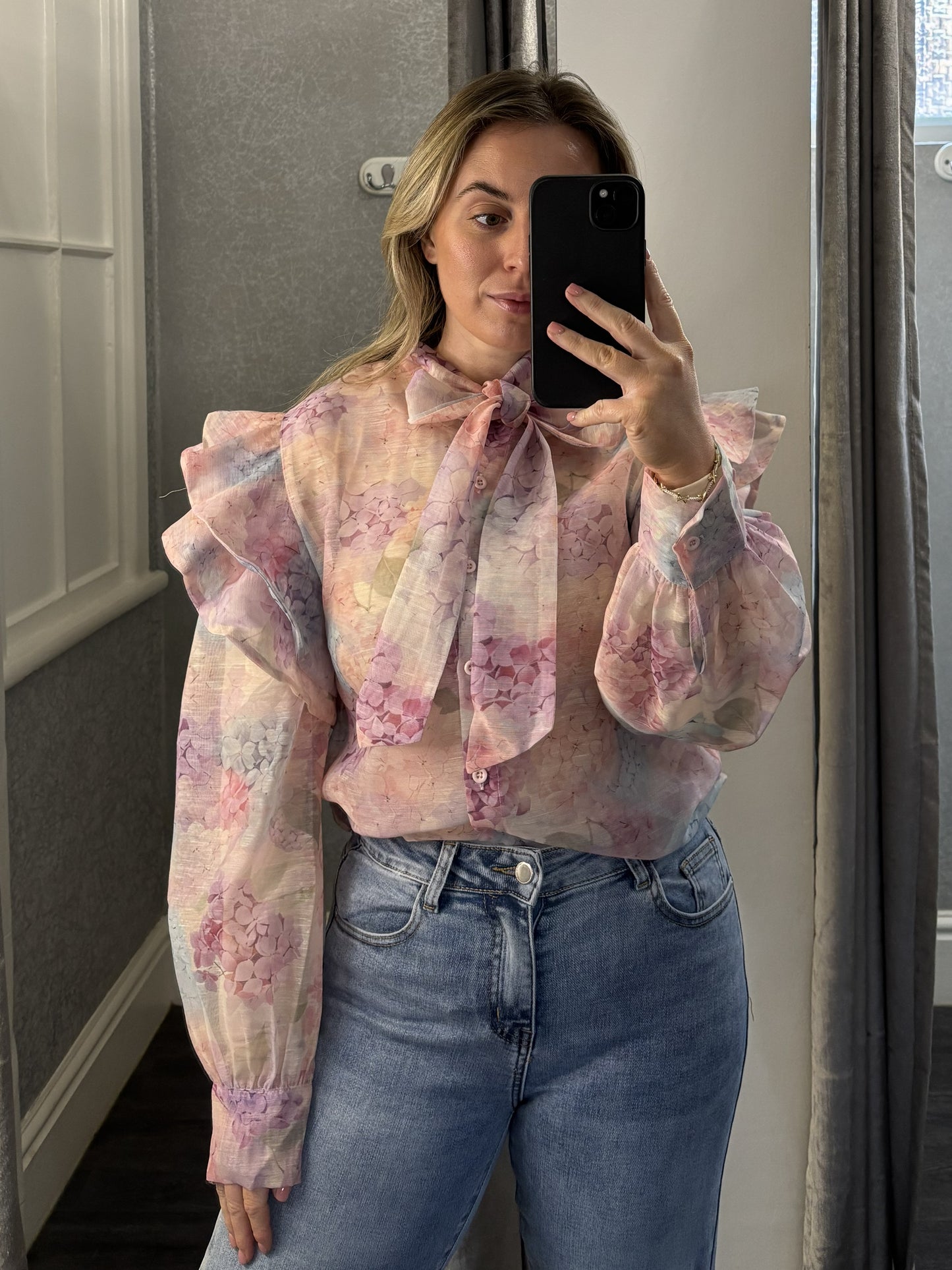 Pastel Floral Print Frill Blouse