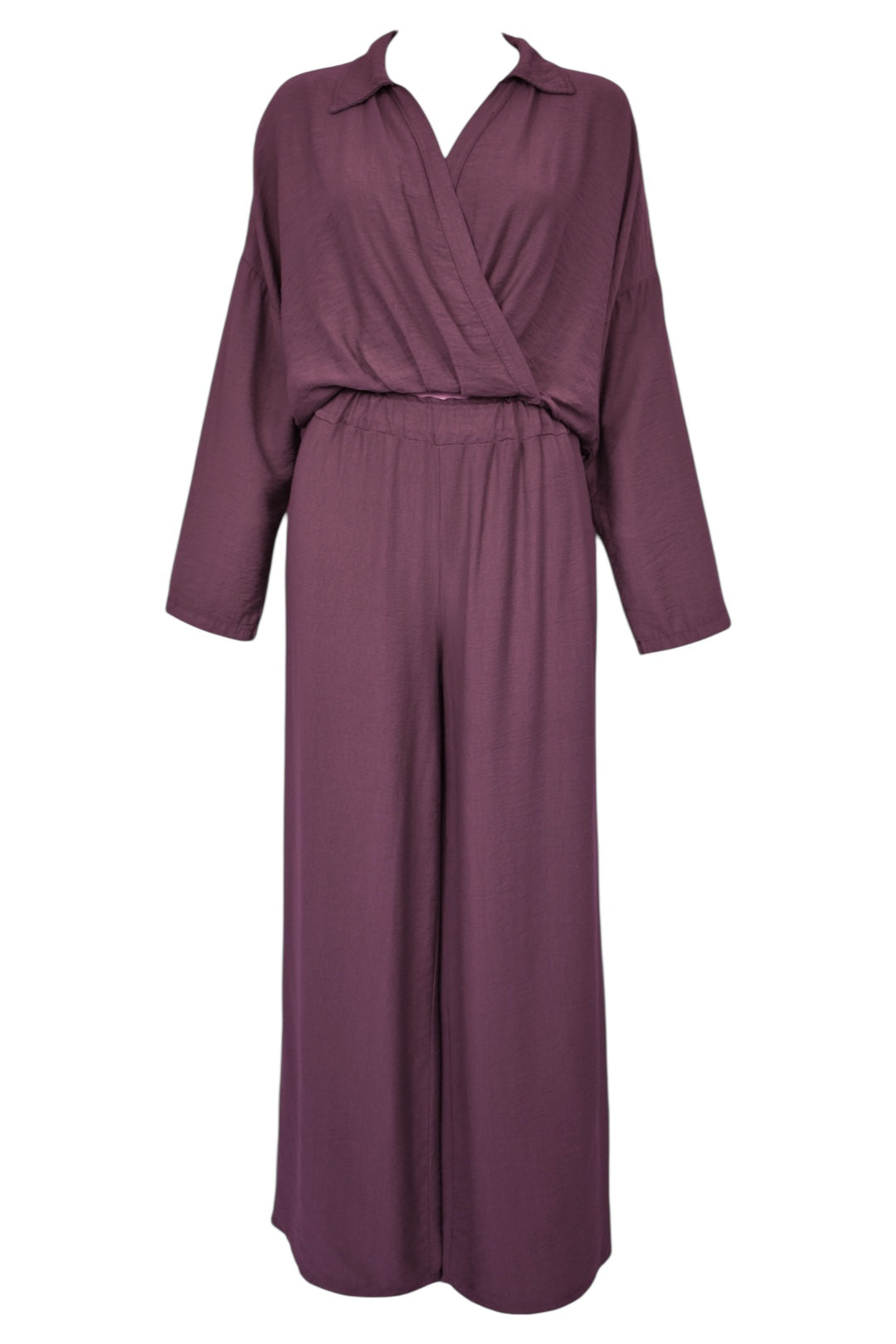 Plum Wrapover Top & Wide Leg Tousers Co-ord