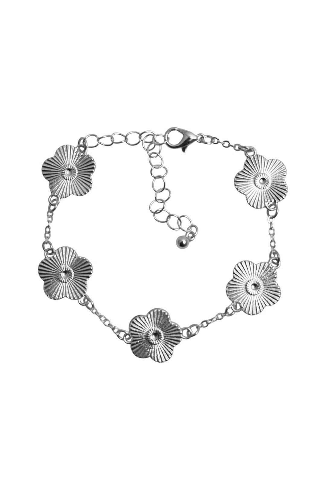 Silver Engraved Five Leaf Clover Bracele