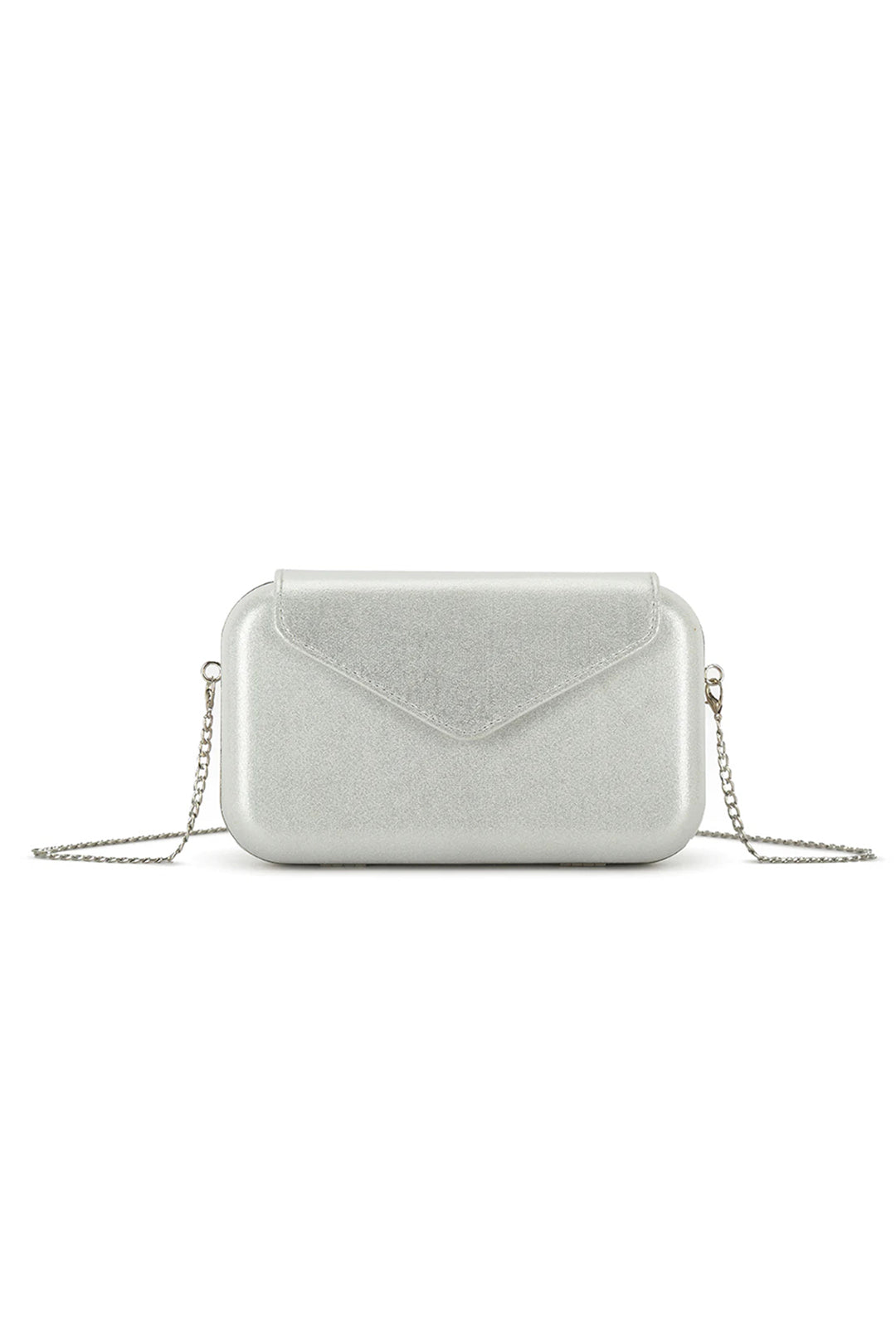 Silver Metallic Fold Over Case Clutch