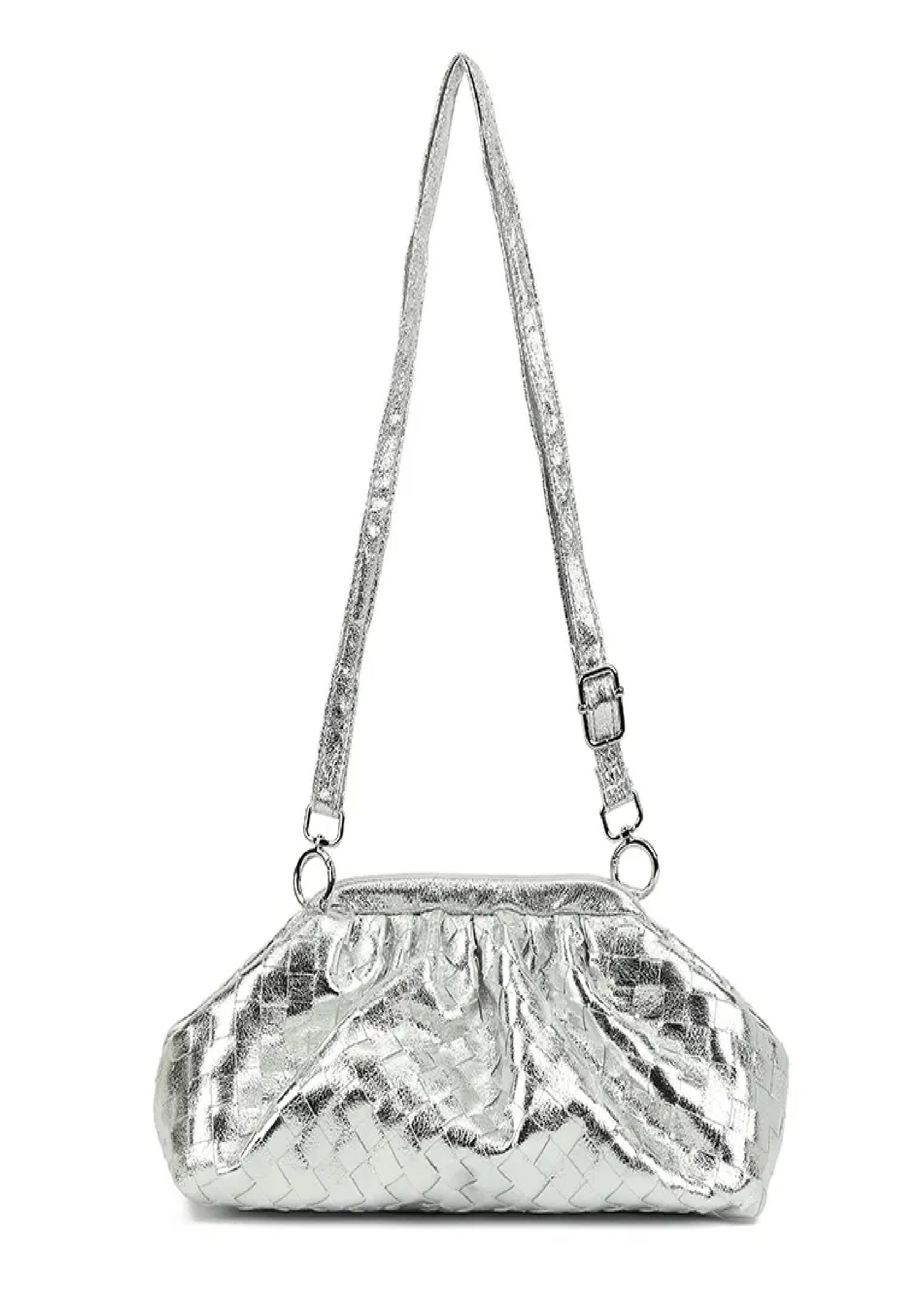 Silver Metallic Woven Cross Body Bag