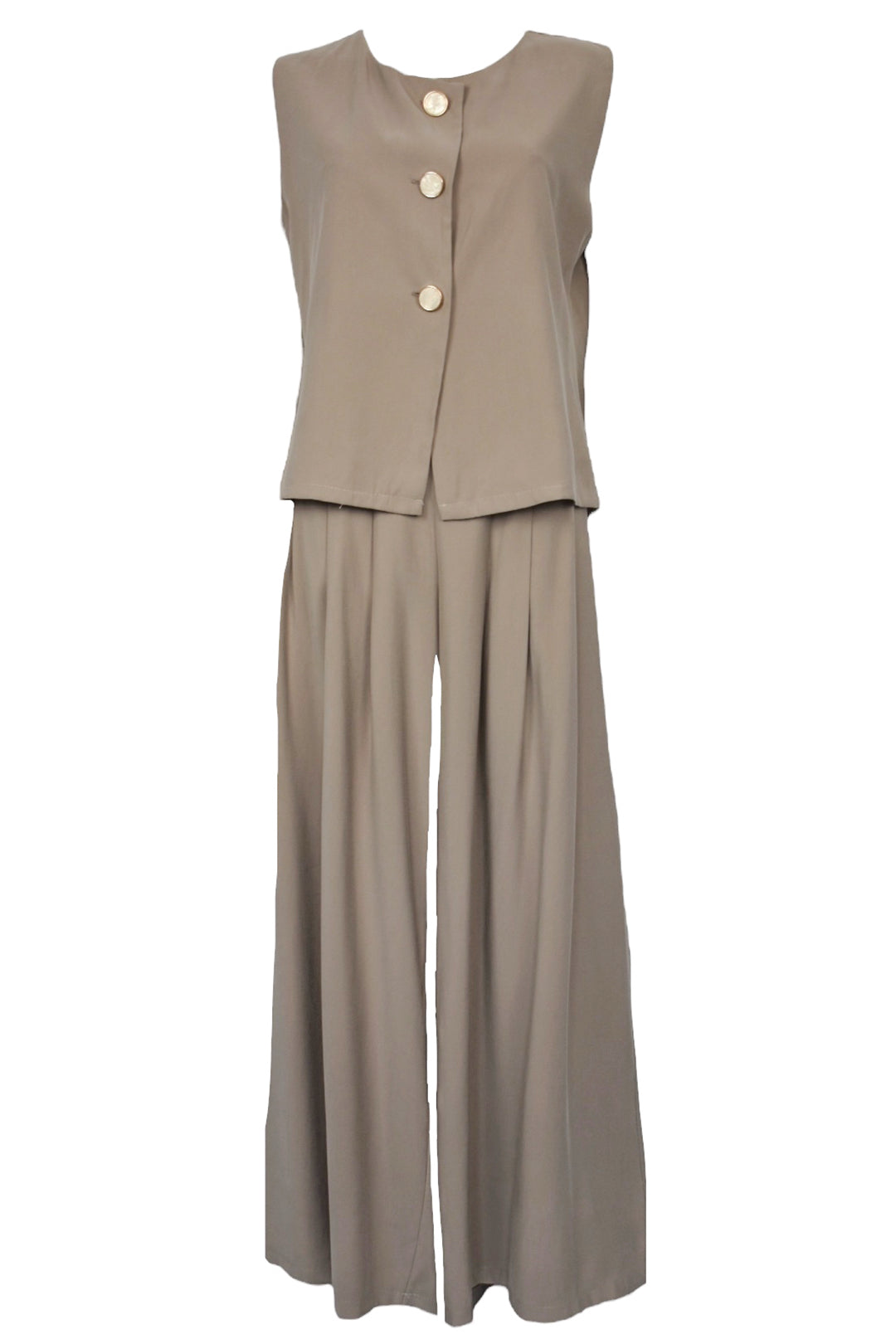 Taupe Waistcoat & Wide Leg Trousers Co-ord