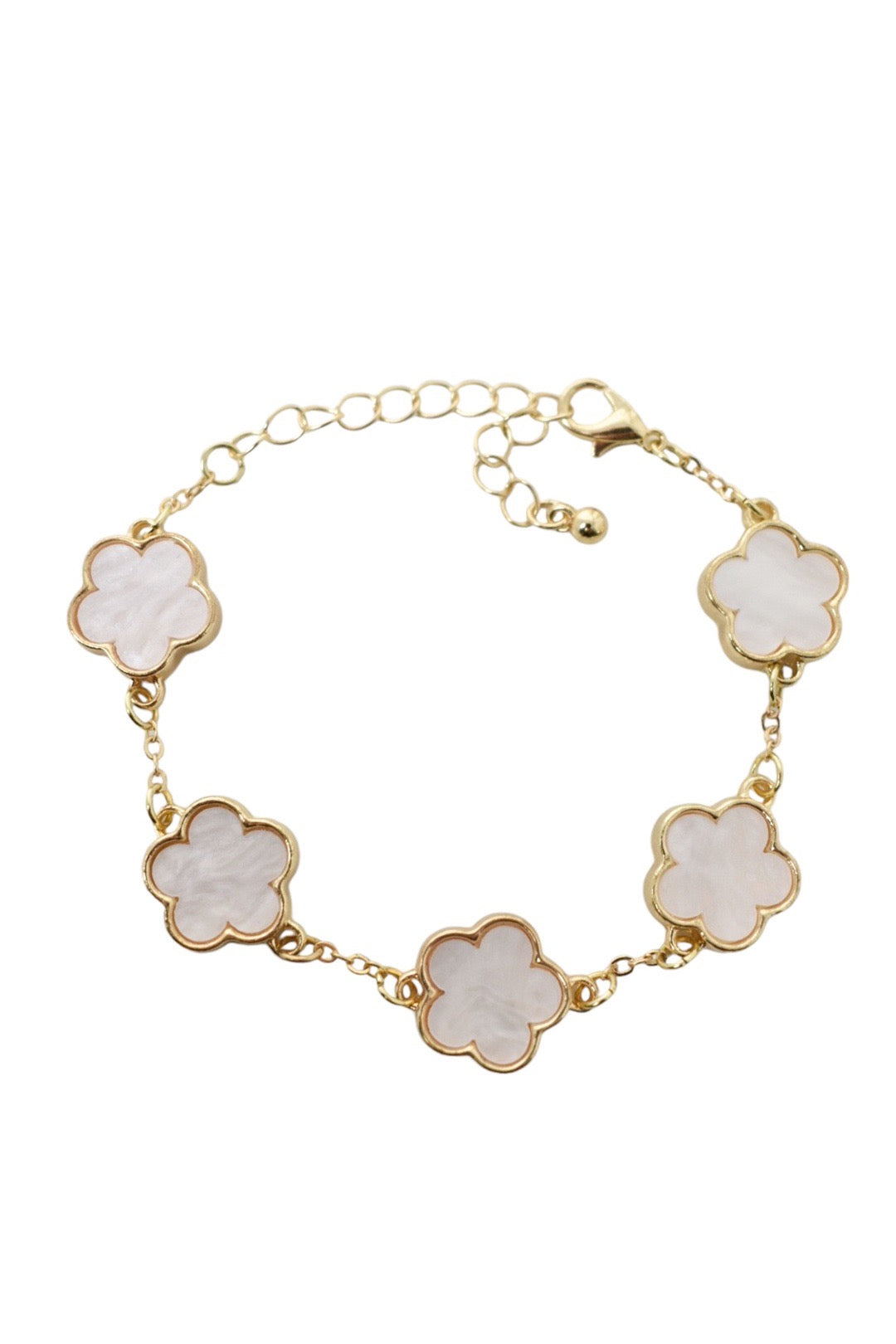 White & Gold 5 Clover Bracelet
