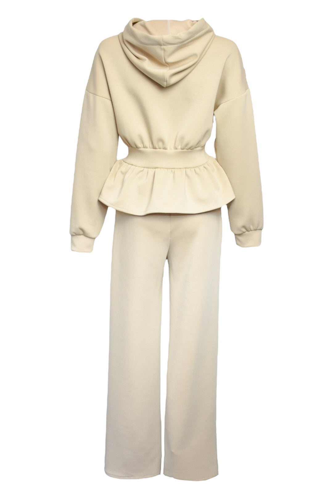 Beige Peplum Jacket Wide Leg Trousers Lougesuit