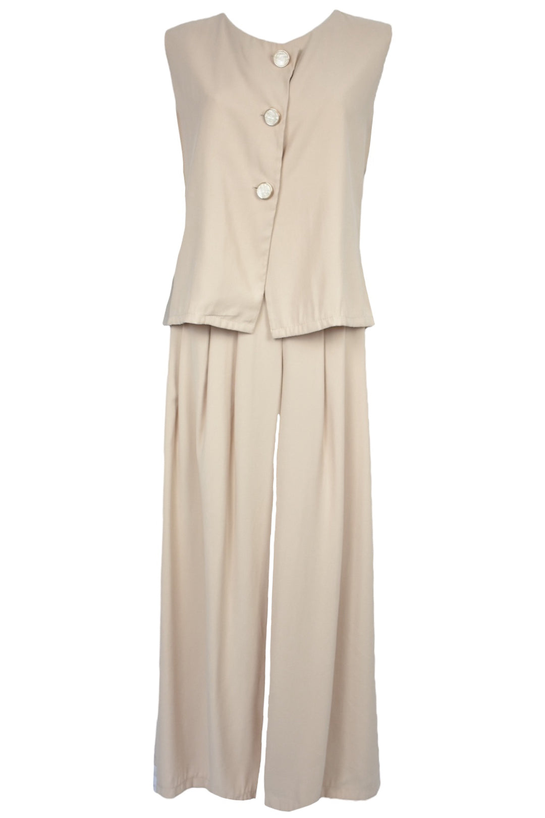 Beige Waistcoat & Wide Leg Trousers Co-ord