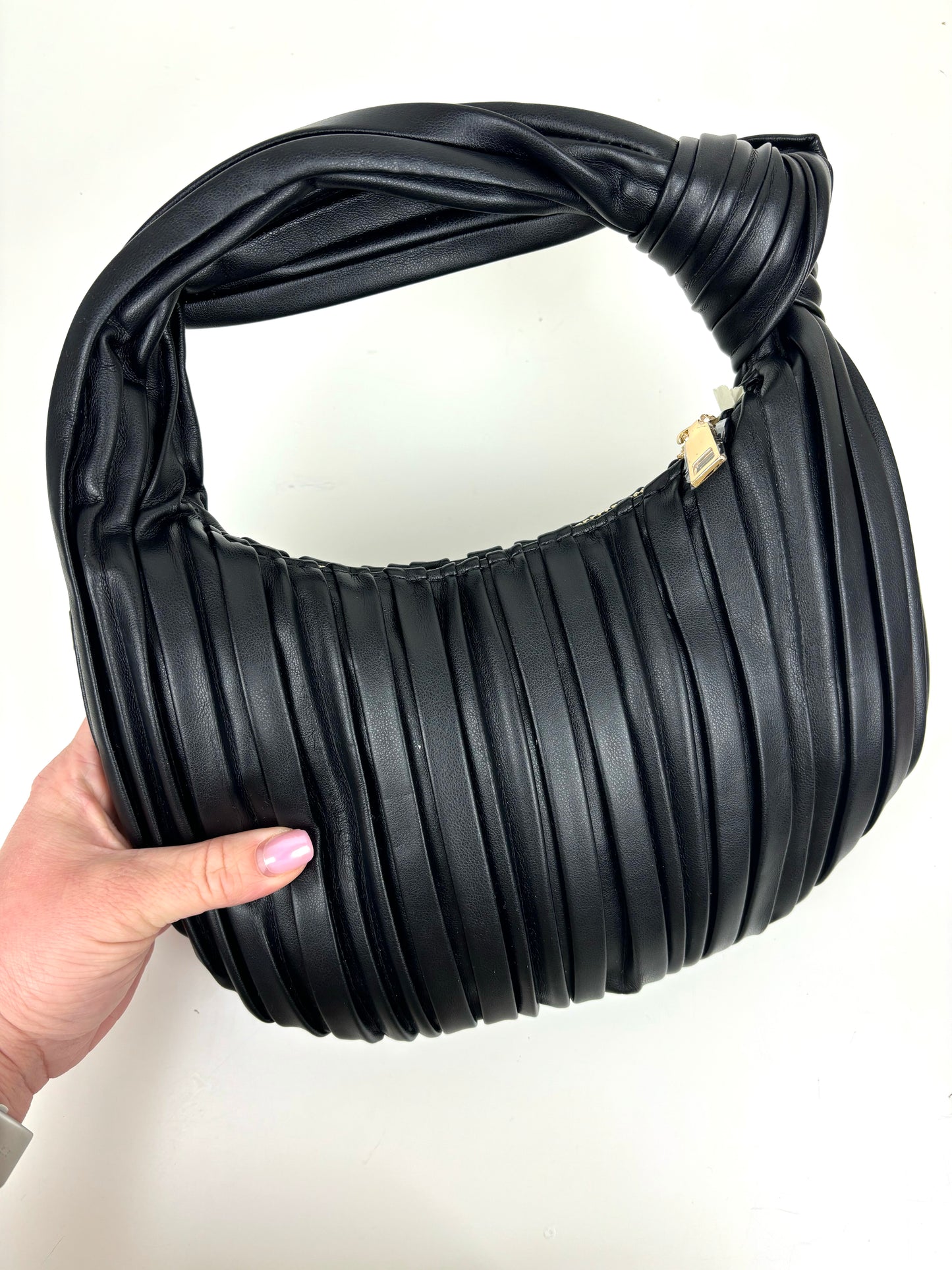 Womens Black Pleated Knot Grab Bag