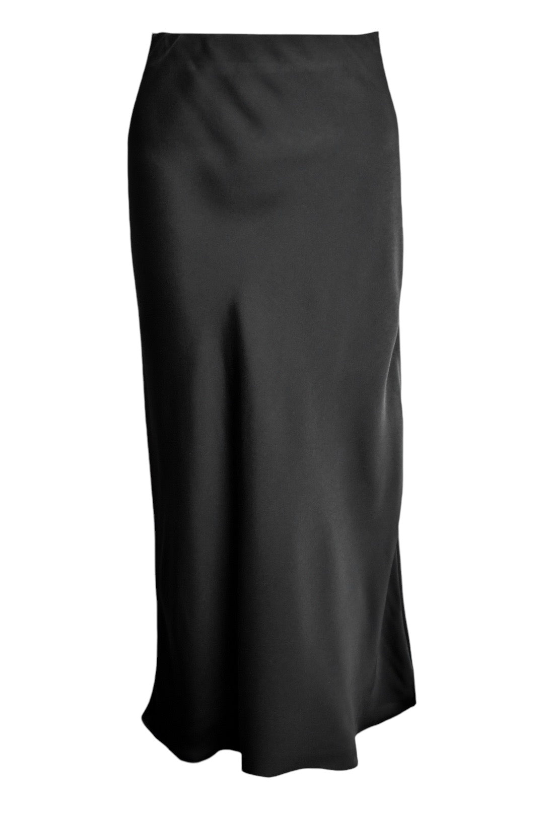 Womens Black Satin Midi Skirt