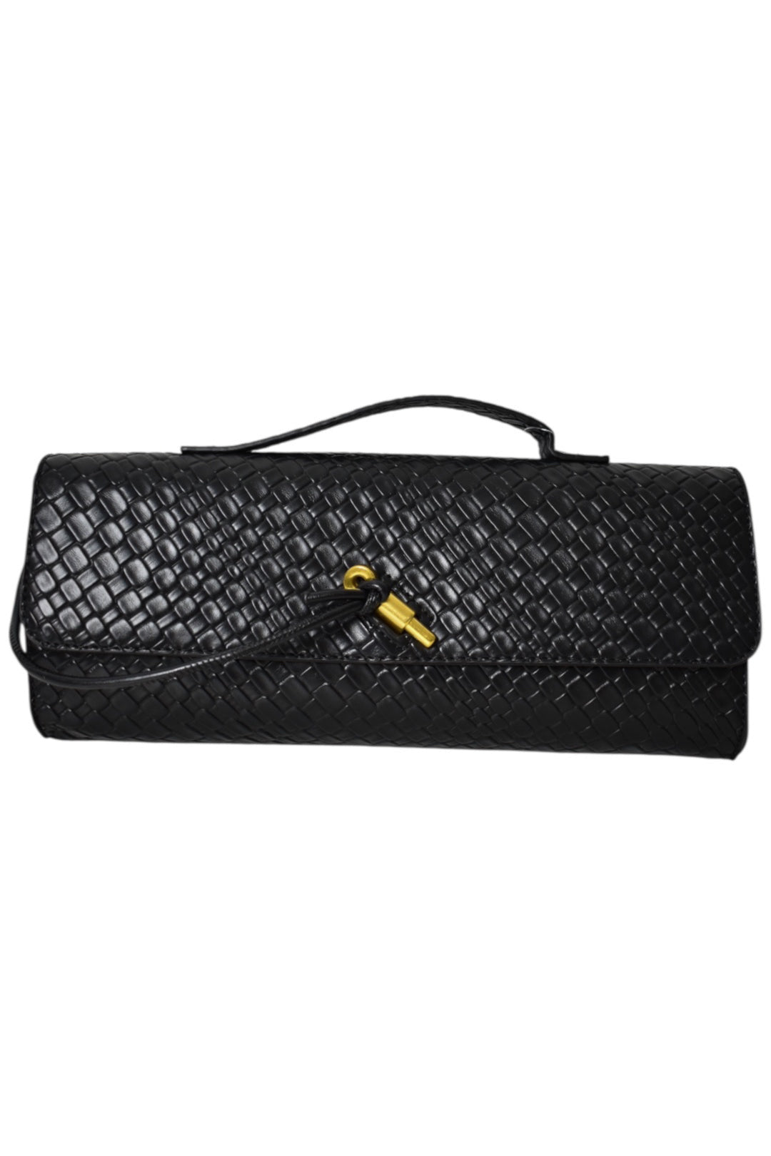 Black Woven Gold Lock Rectangle Grab Bag