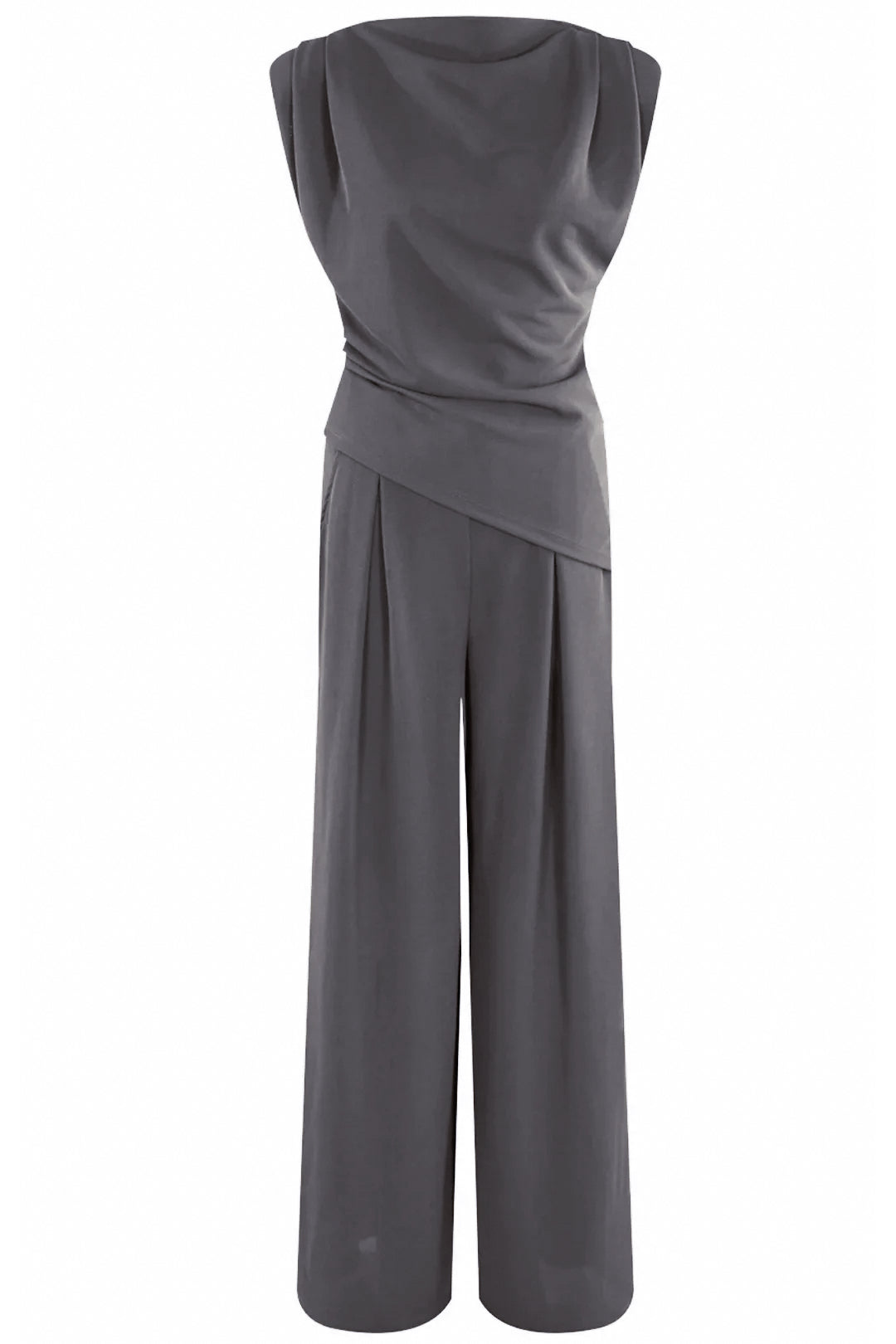 Charcoal Asymmetric Ruched Top & Wide Leg Trousers Co-ord
