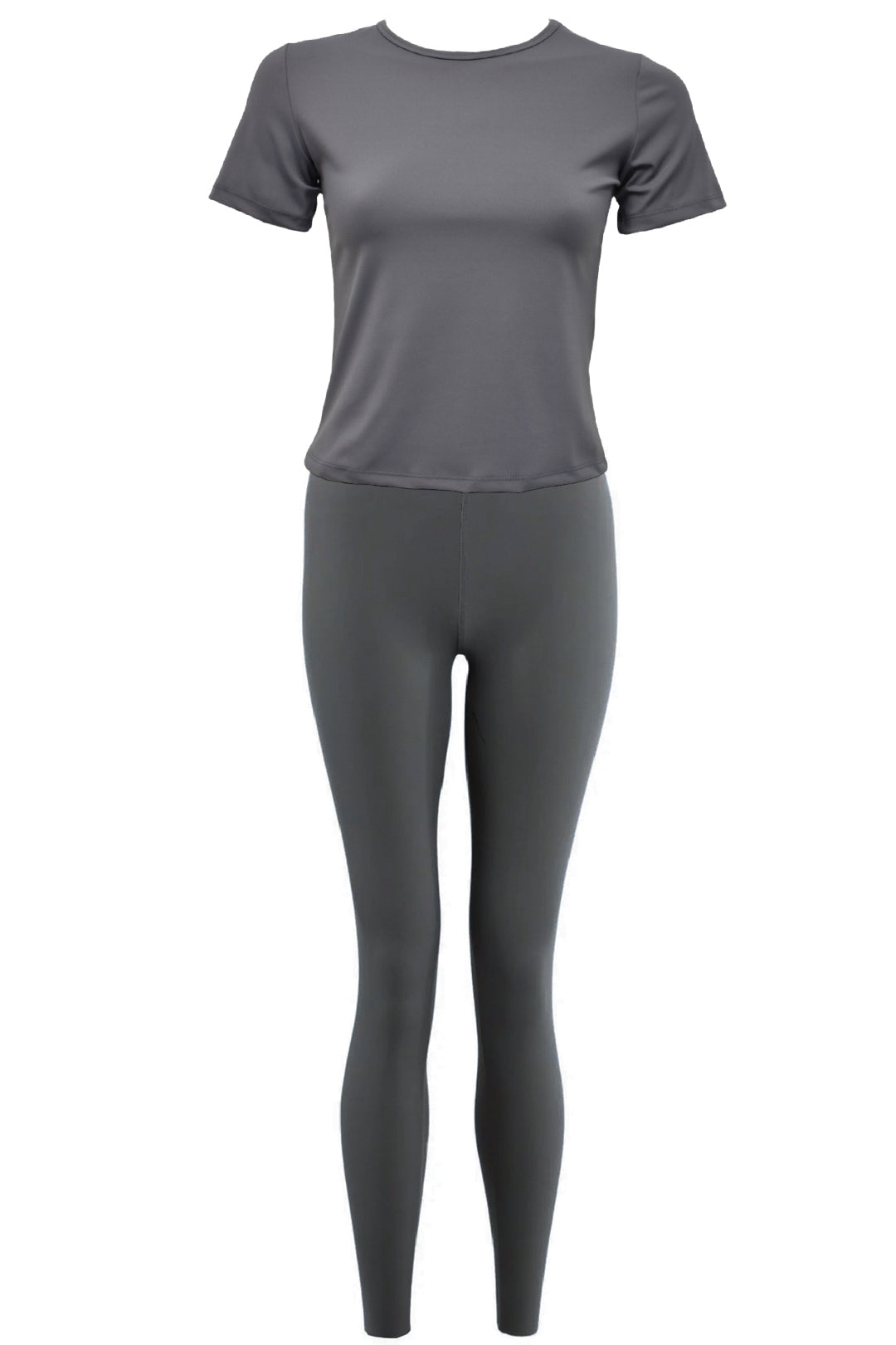 Womens Grey Active Leggings & Short Sleeve Top Set