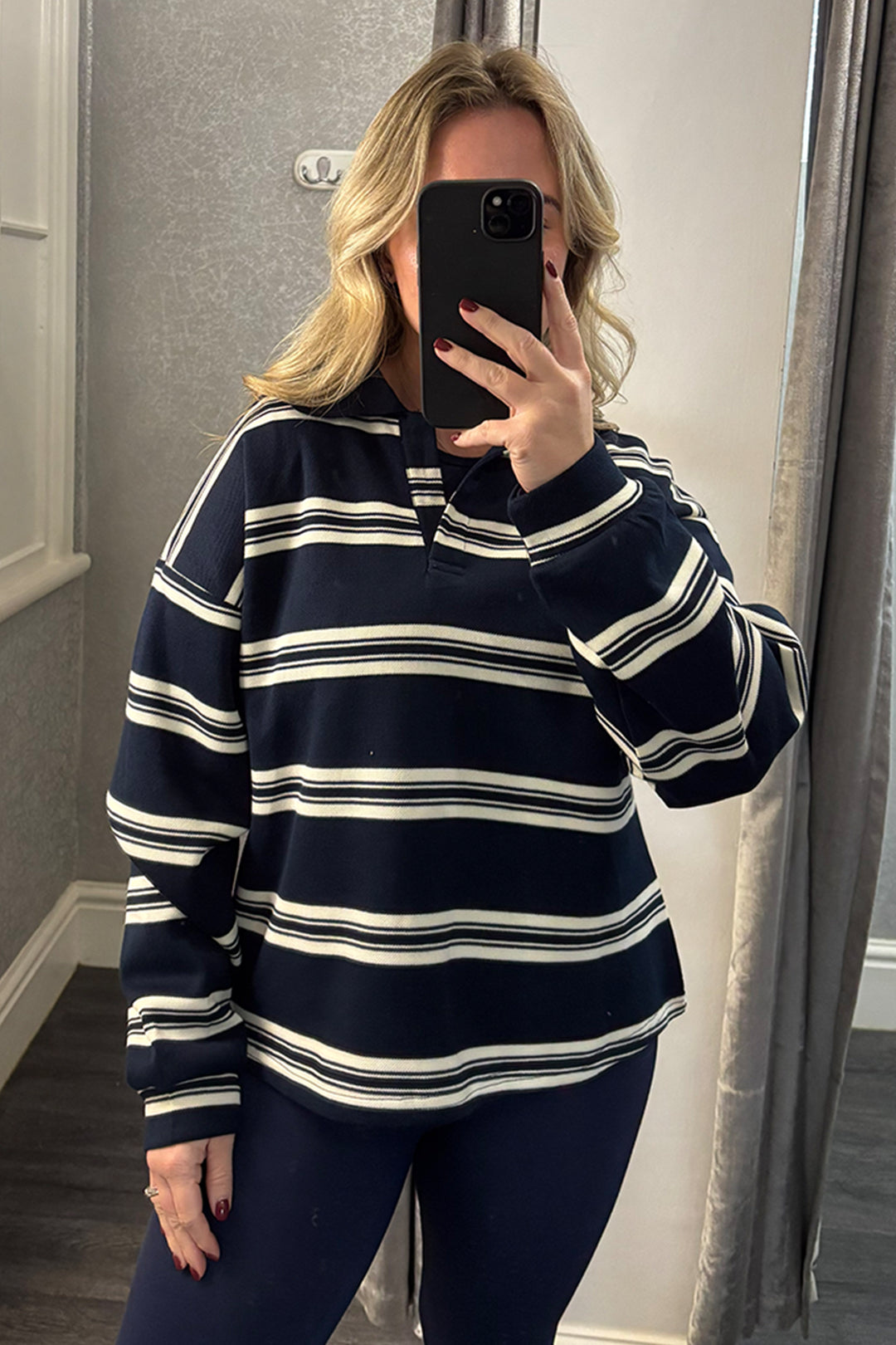 Womens Navy Striped Rugby Top