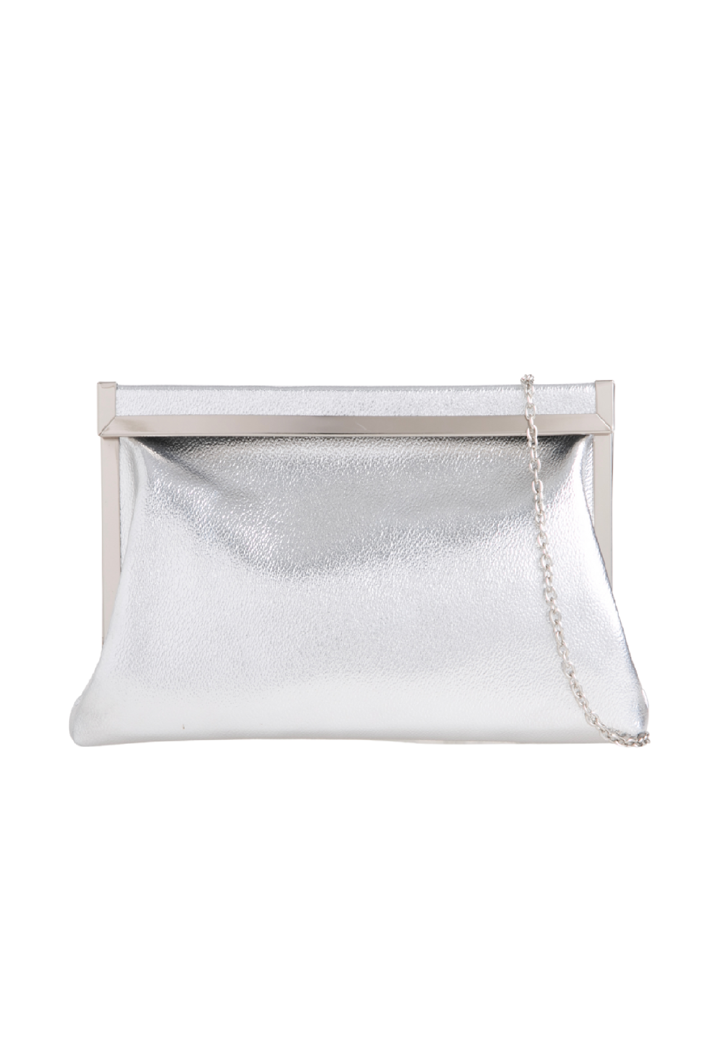 Womens Silver Metal Trim Clutch Bag