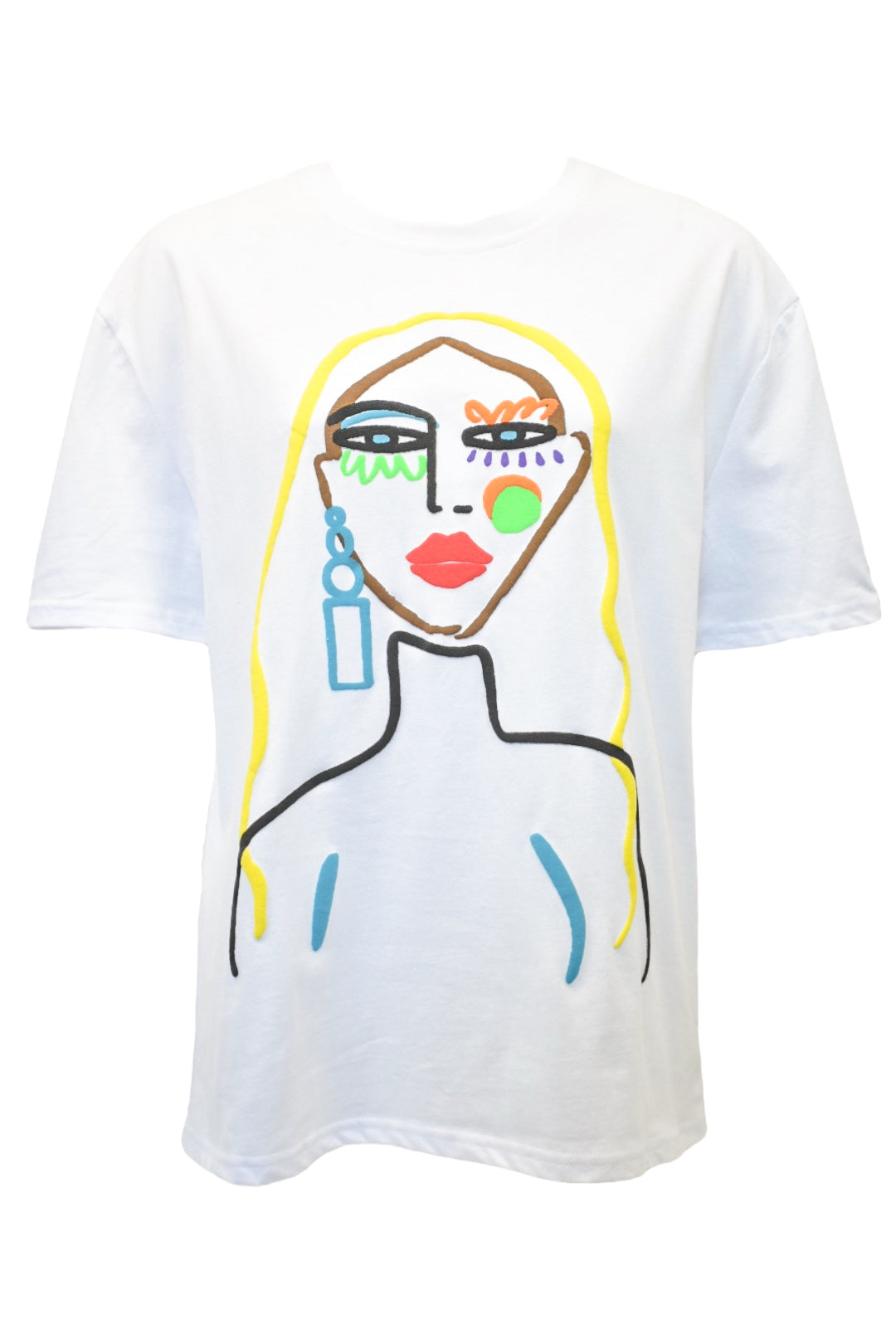Womens White Abstract Face T-Shirt