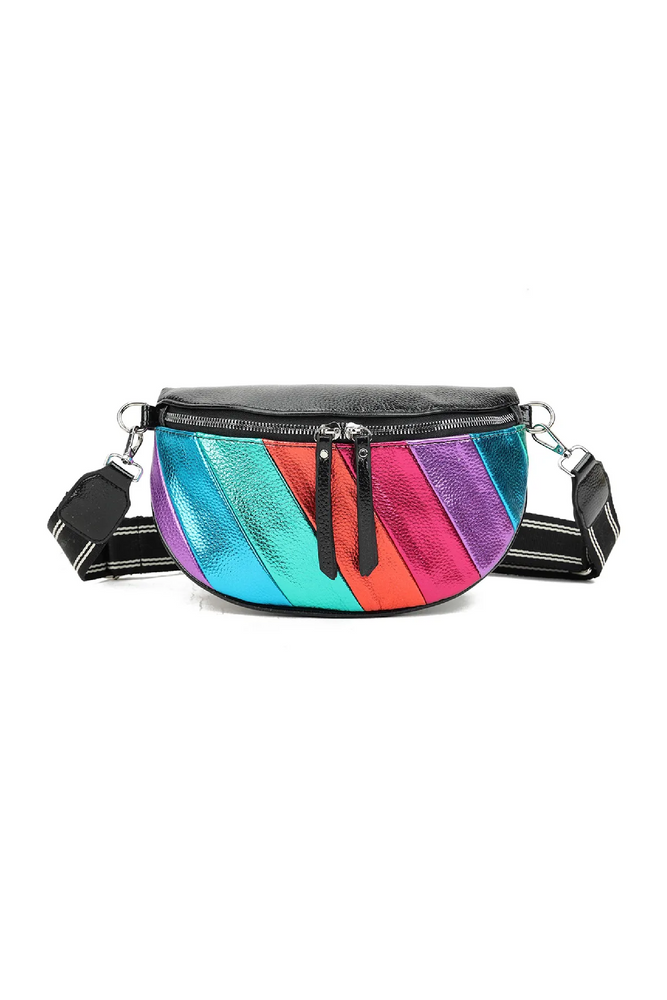 Black Striped Belt Bag