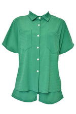 Green Crinkle Short Sleeve Shirt & Shorts Co-ord