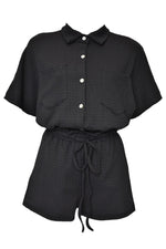 Black Crinkle Short Sleeve Shirt & Shorts Co-ord