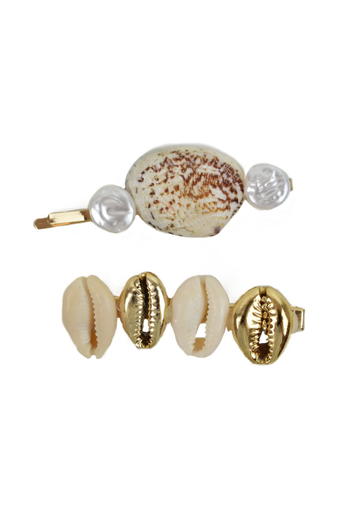 Gold Shell & Pearl 2 Piece Hairslide Set 2