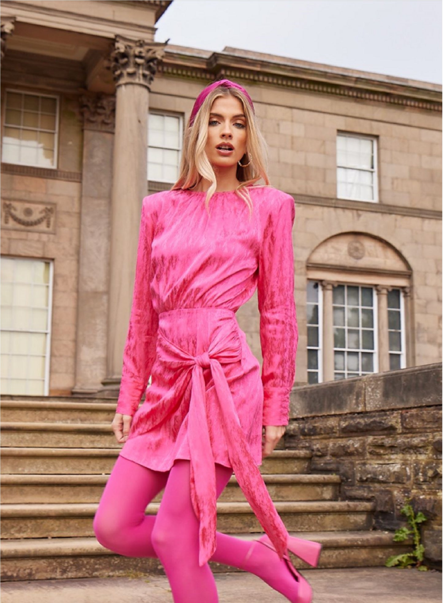 Pink Wrap Front Mini Dress Model