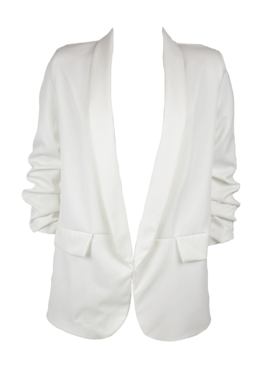 White Ruched Sleeve Blazer – Jessie