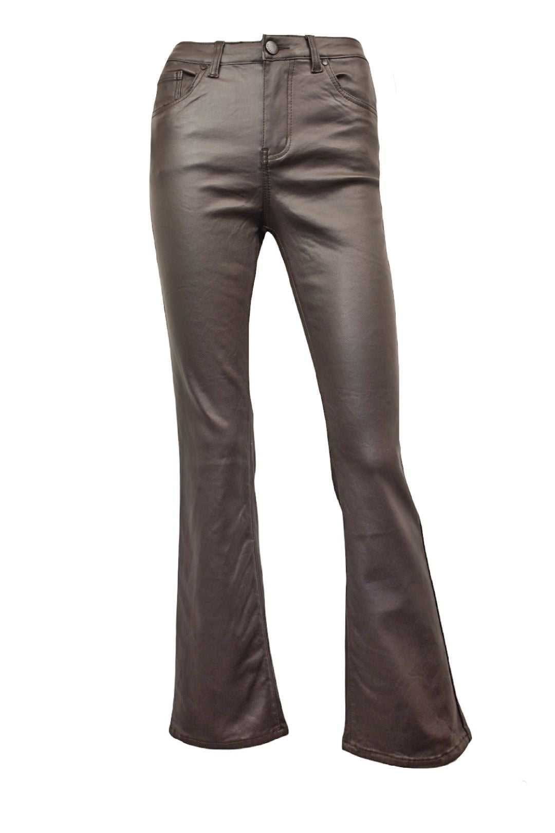Womens Brown Faux Leather Flared Jeans