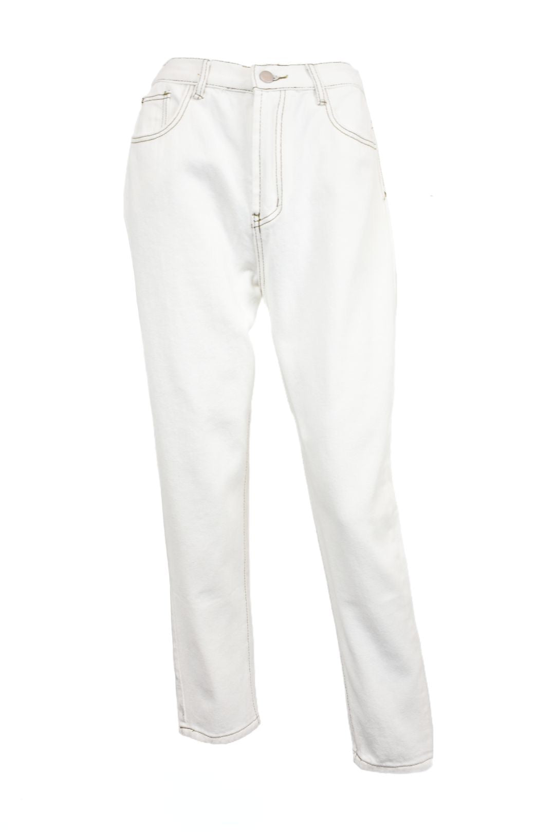 Womens White Contrast Stitch Mom Jeans