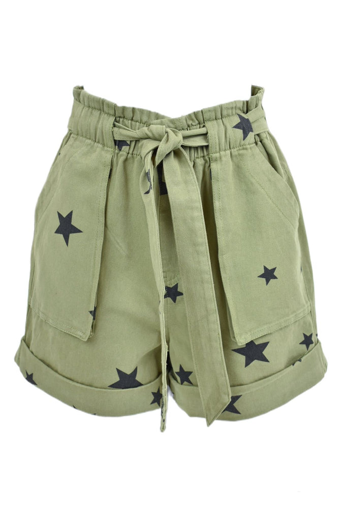 Khaki Star Belted Shorts