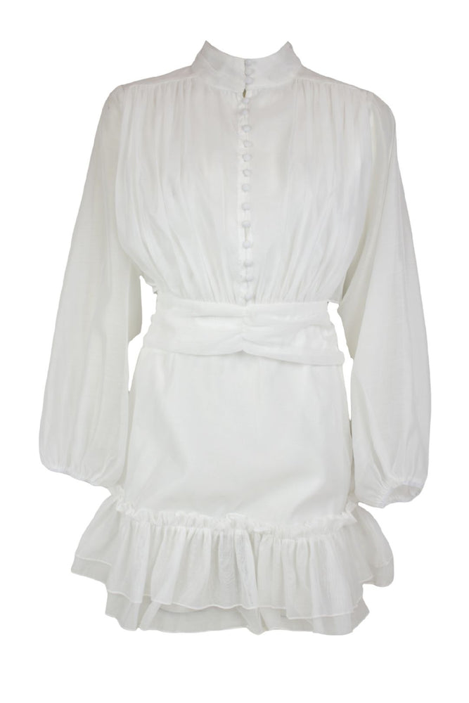 White Button Up Peplum Hem Dress