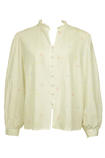 Lemon Pastel Embroidered Heart Shirt