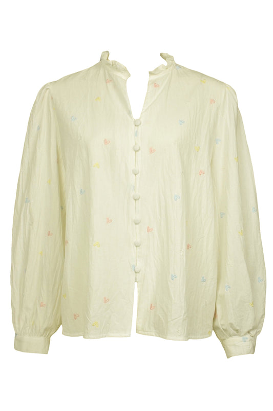 Lemon Pastel Embroidered Heart Shirt