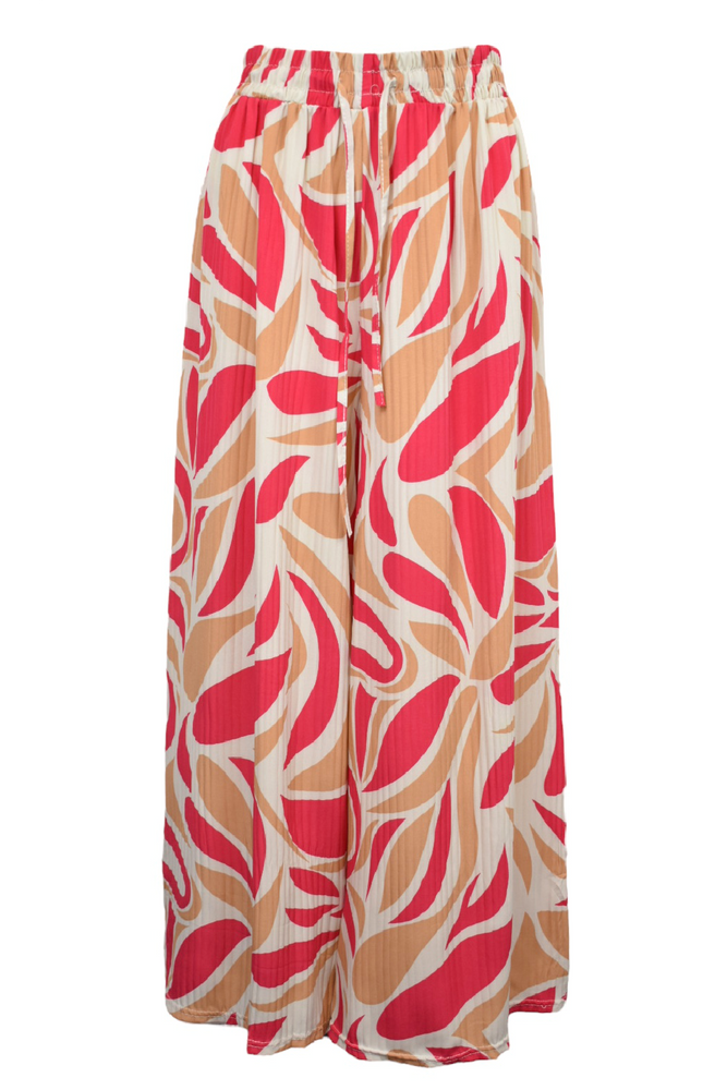 Fuchsia Abstract Pleated Wide Leg Trousers
